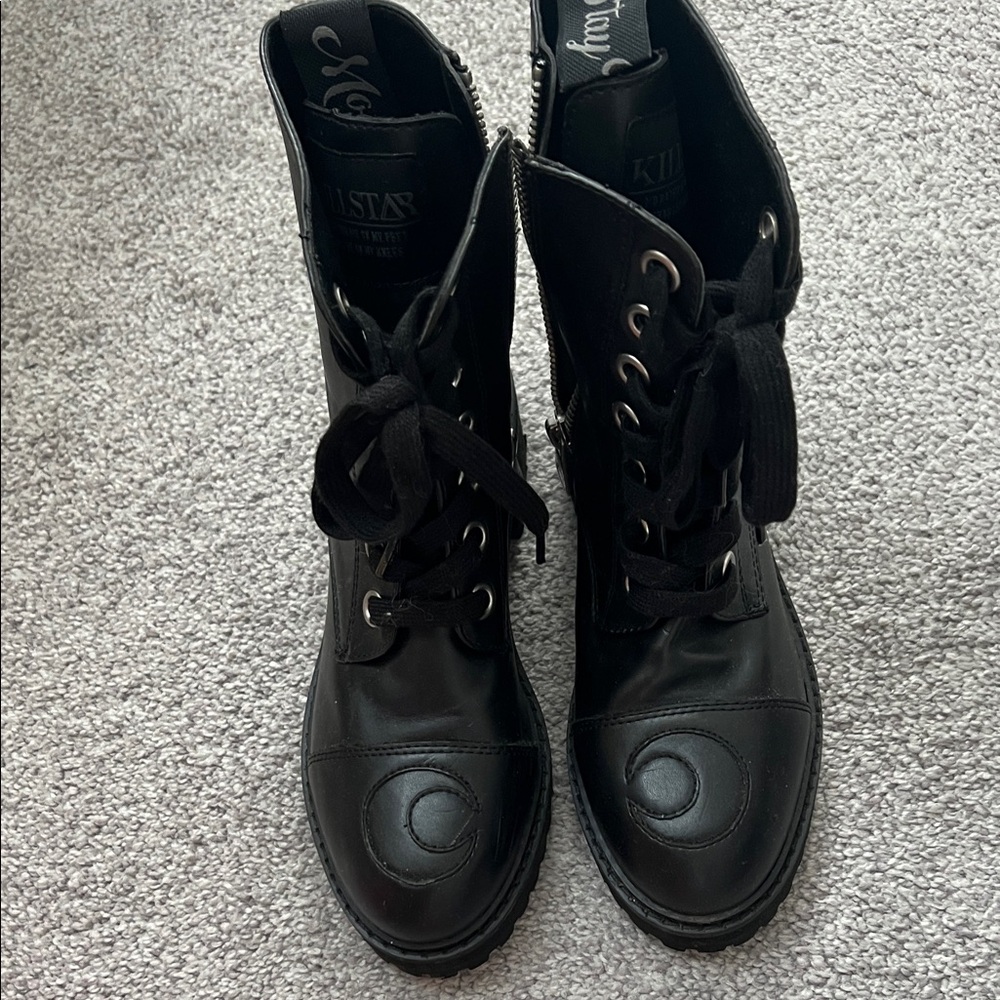 Killstar Black Lace-Up Combat Boots